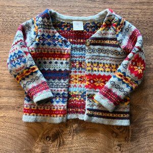 Hanna Anderson size 90 (2T) girls wool blend sweater cardigan gray/red snowflake